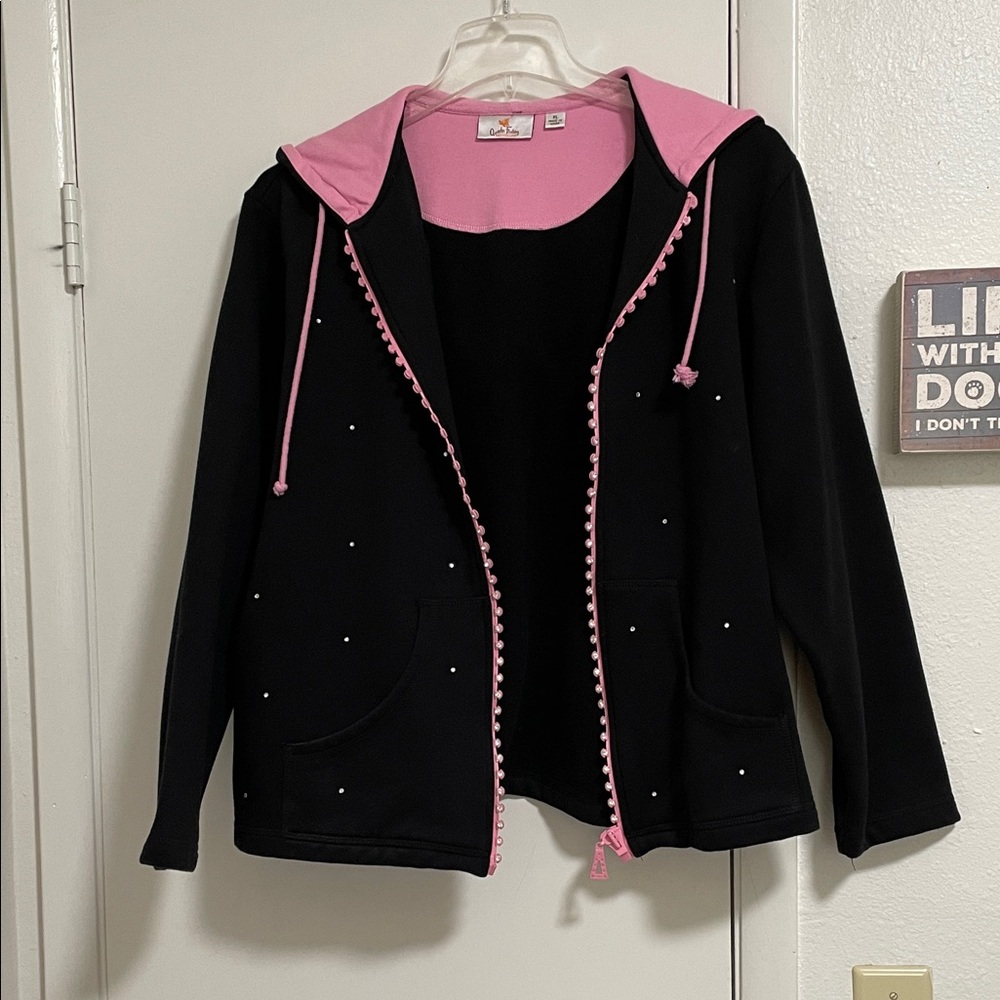 Woman’s Black and Pink Fleece Hoodie Jacket